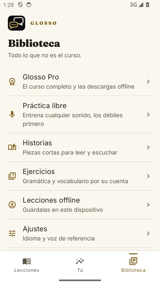 Glosso light theme showing the library